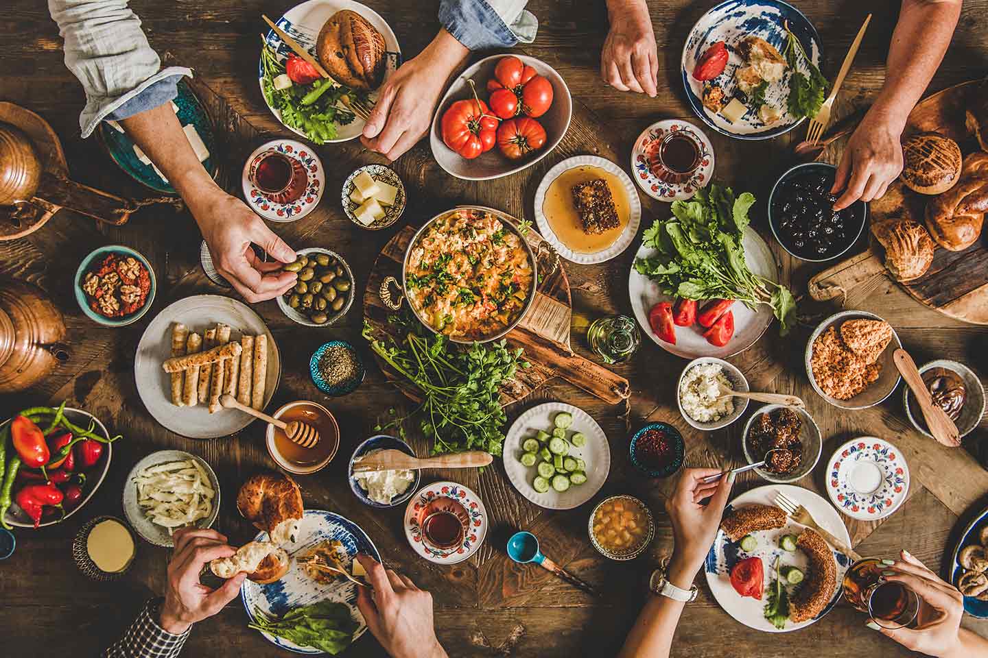 table with lots of different plates