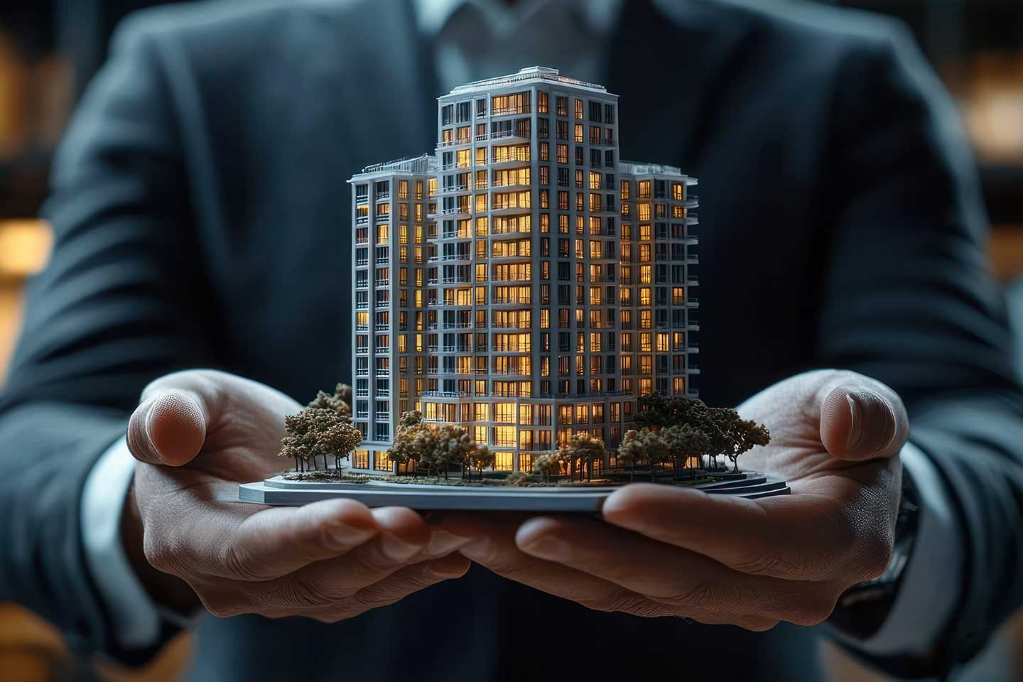 Businessman Holding Miniature Building Model