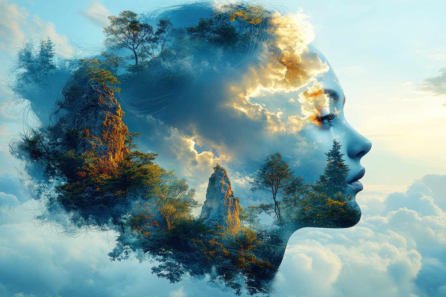 silhouette of a face with nature in the background