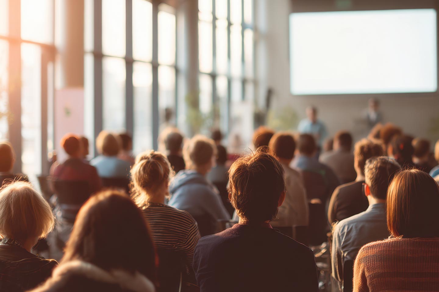 The audience engaged in a corporate presentation