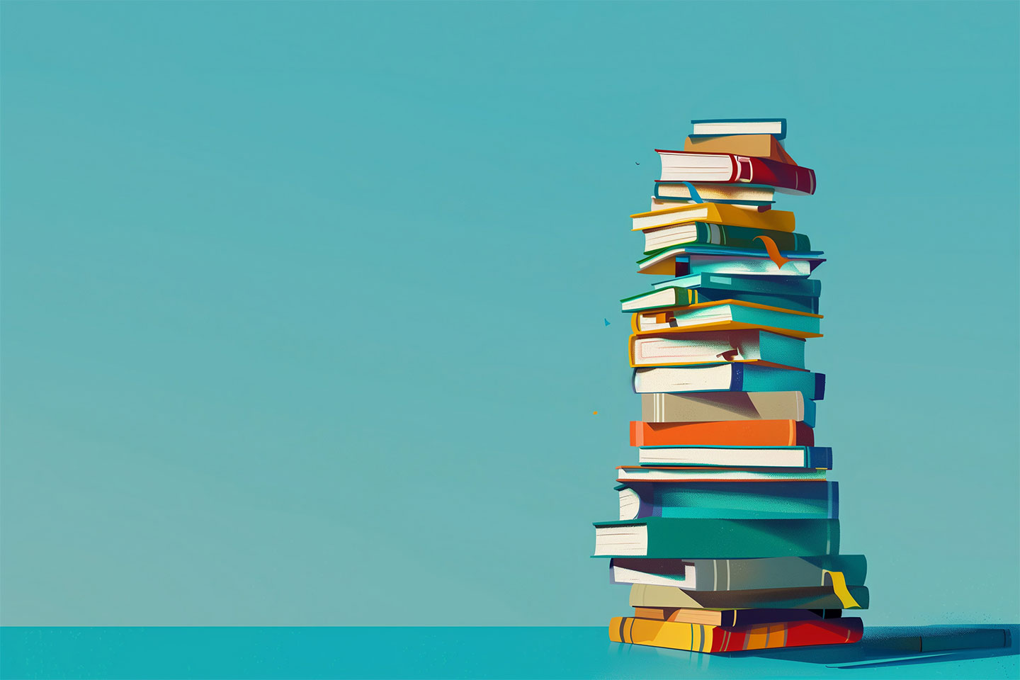 a stack of books on a blue background